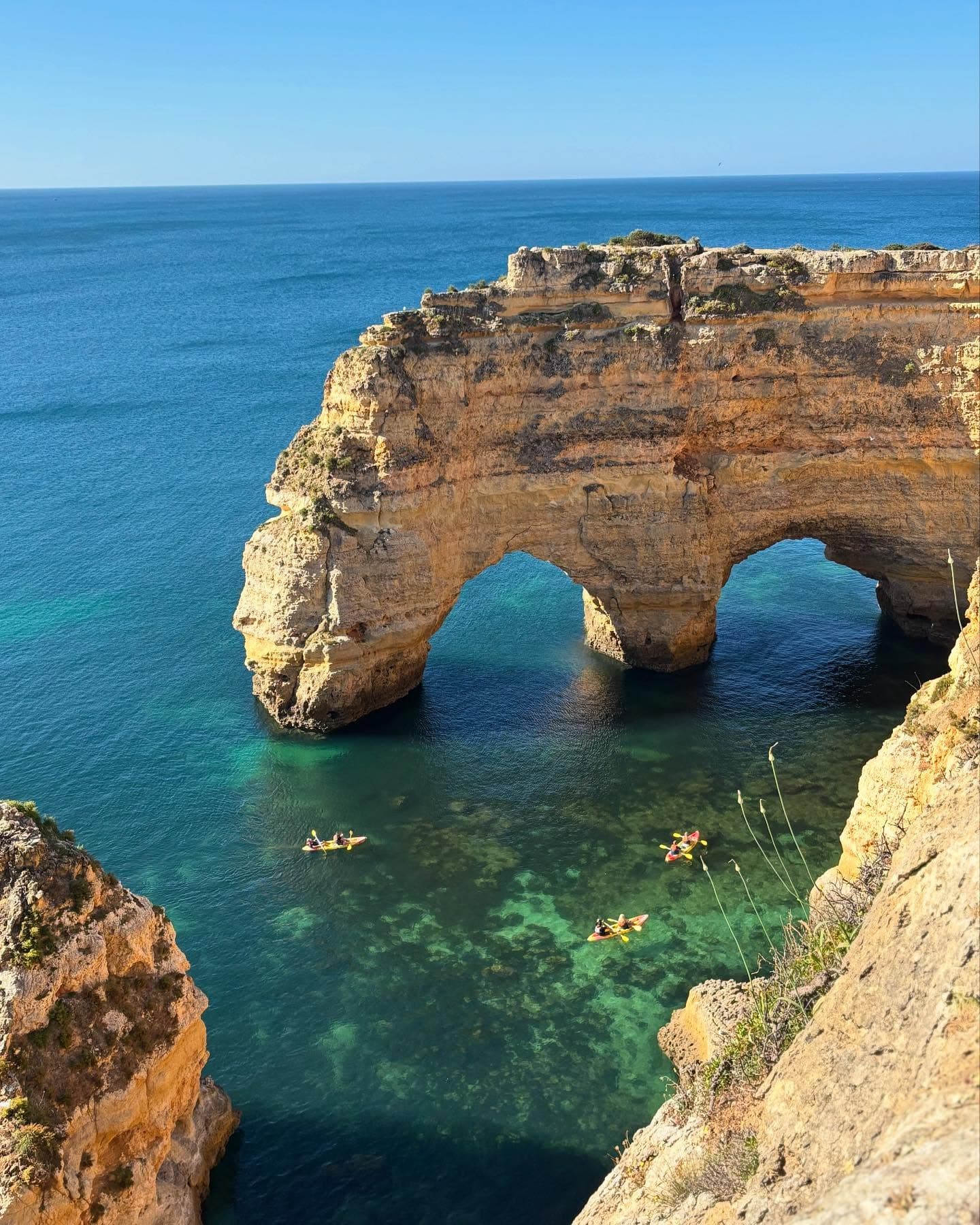 Inside Benagil Cave looking up at the sky